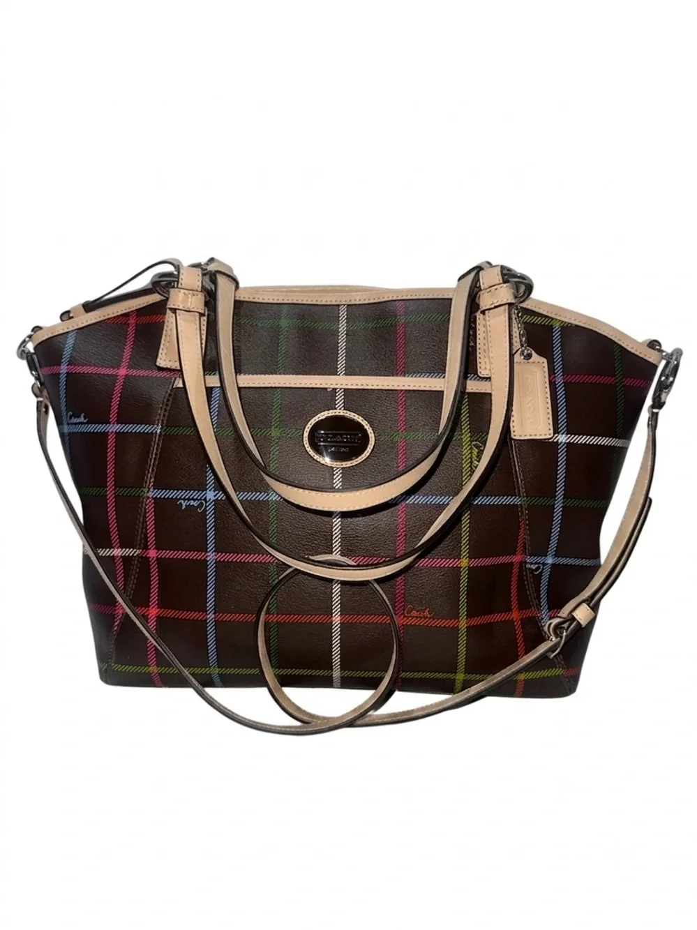 Coach Peyton Tattersall Plaid Tote Bag